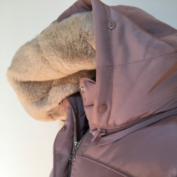 Nude rose puffer coat jacket faux fur lined - Picture 8 of 11